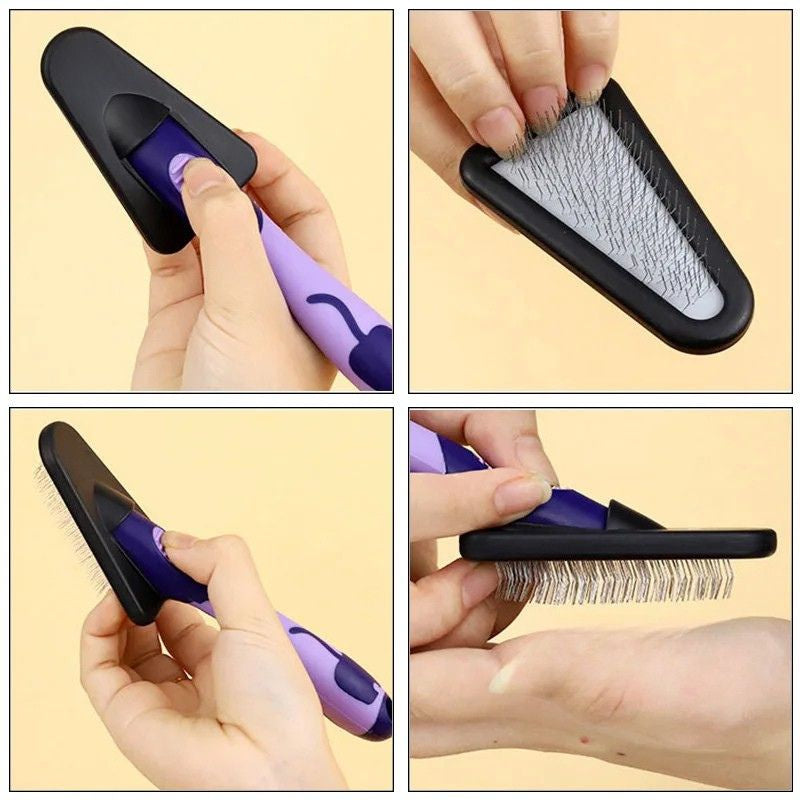 Pet Grooming Brush Stainless Steel Triangle Comb Soft Handle Hair Remover Tool - Green