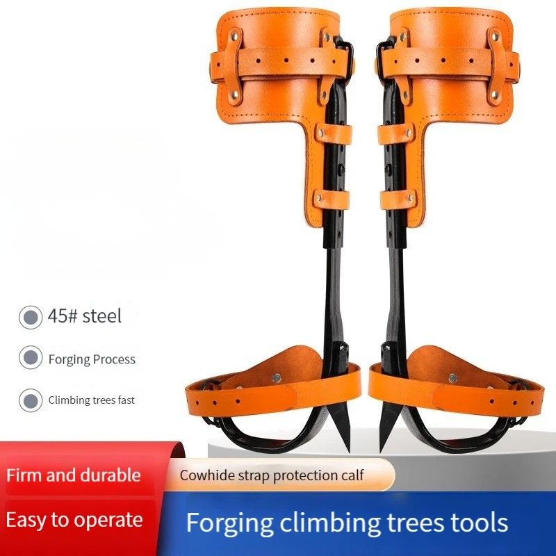 Tree Climbing Spike Pedal Tool Adjustable Straps Fruit Picking Hunting - Orange