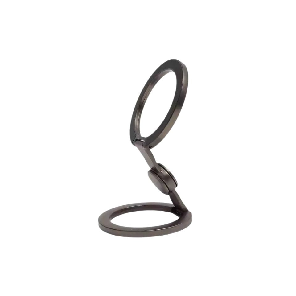 Phone Holder 15.8cm Foldable Dual-Axis Rotating Desk Stand with Folding Ring - Grey
