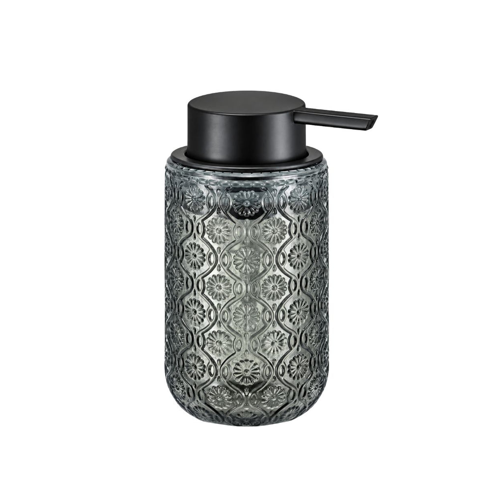 Foaming Soap Dispenser Embossed Glass Pump with Decorative Design - Grey