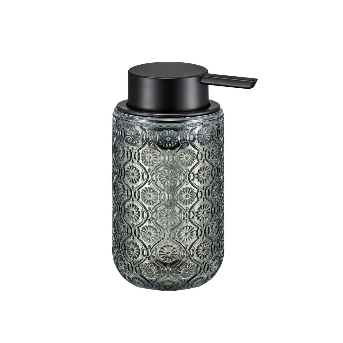 Foaming Soap Dispenser Embossed Glass Pump with Decorative Design - Grey
