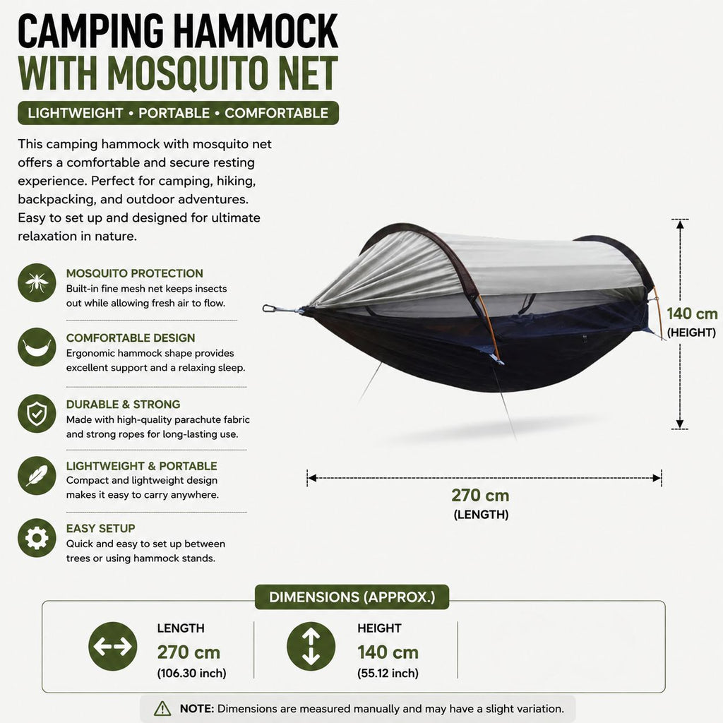 Camping Hammock Double Person Portable Outdoor Hammock with Mesh - Grey