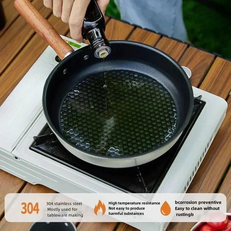 Frying Pan Stainless Steel Non Stick Portable Outdoor Cooking Pan with Detachable Handle