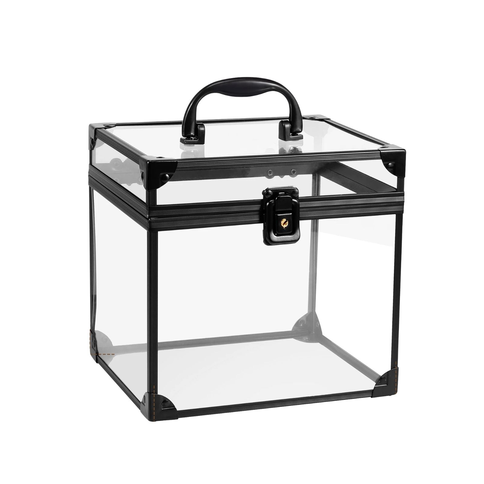 Storage Box Portable Transparent Lockable Organizer 6L Large Capacity Cosmetic Case with Handle Black