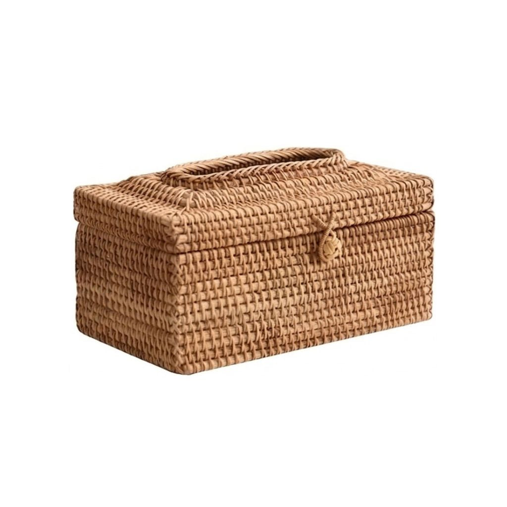 Tissue Box Handmade Rattan Woven Cover Holder for Bathroom Home Office - Small