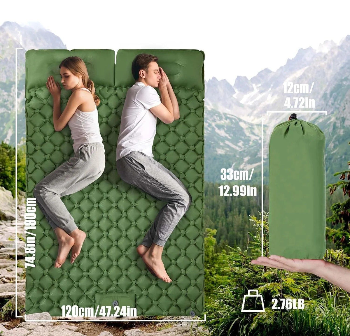 Camping Sleeping Pad Double Inflatable Mattress 190cm Portable Ultralight Folding Bed - Blue