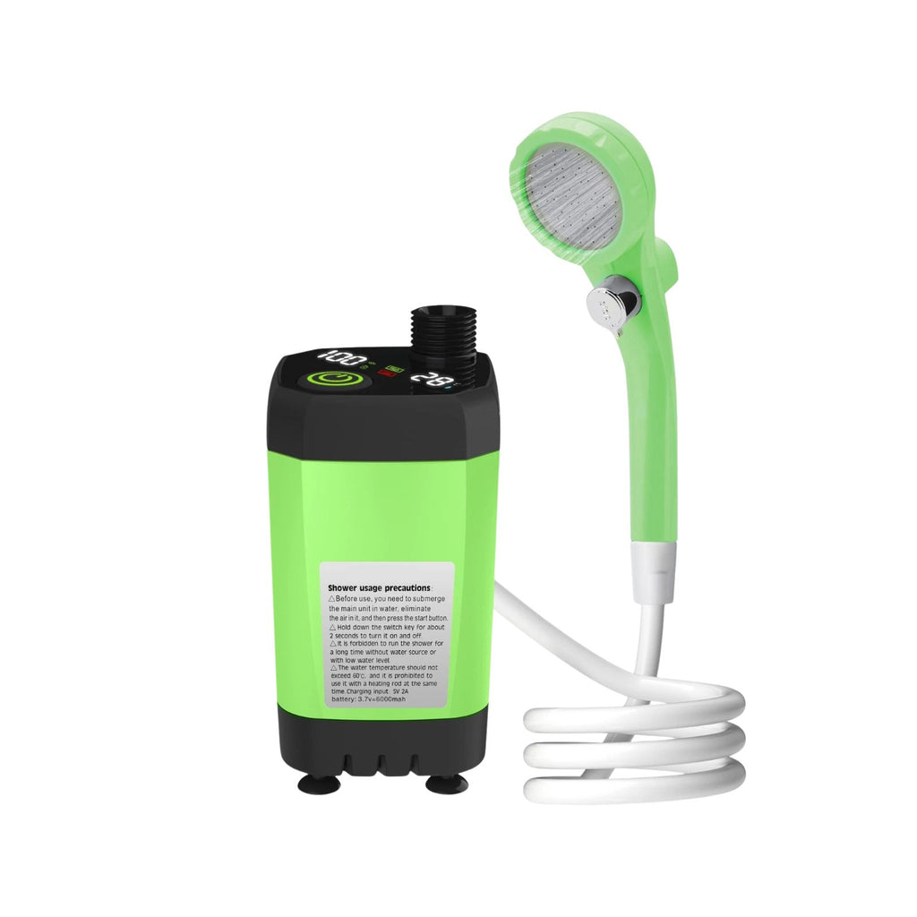 Camping Shower Pump 6000mAh Portable Outdoor Shower Kit with Digital Display - Green