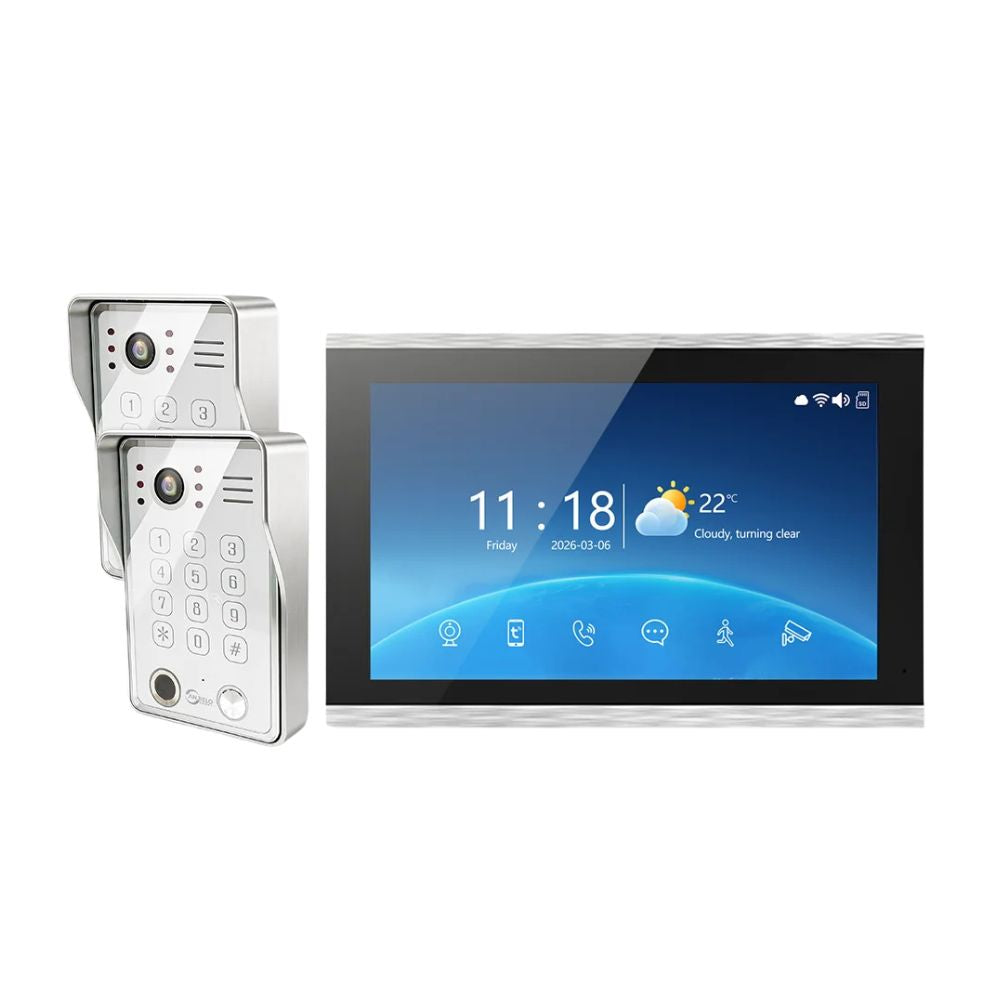 Video Intercom System 10 Inch Touch Screen 1080P Smart Entry Monitor RFID Access - White