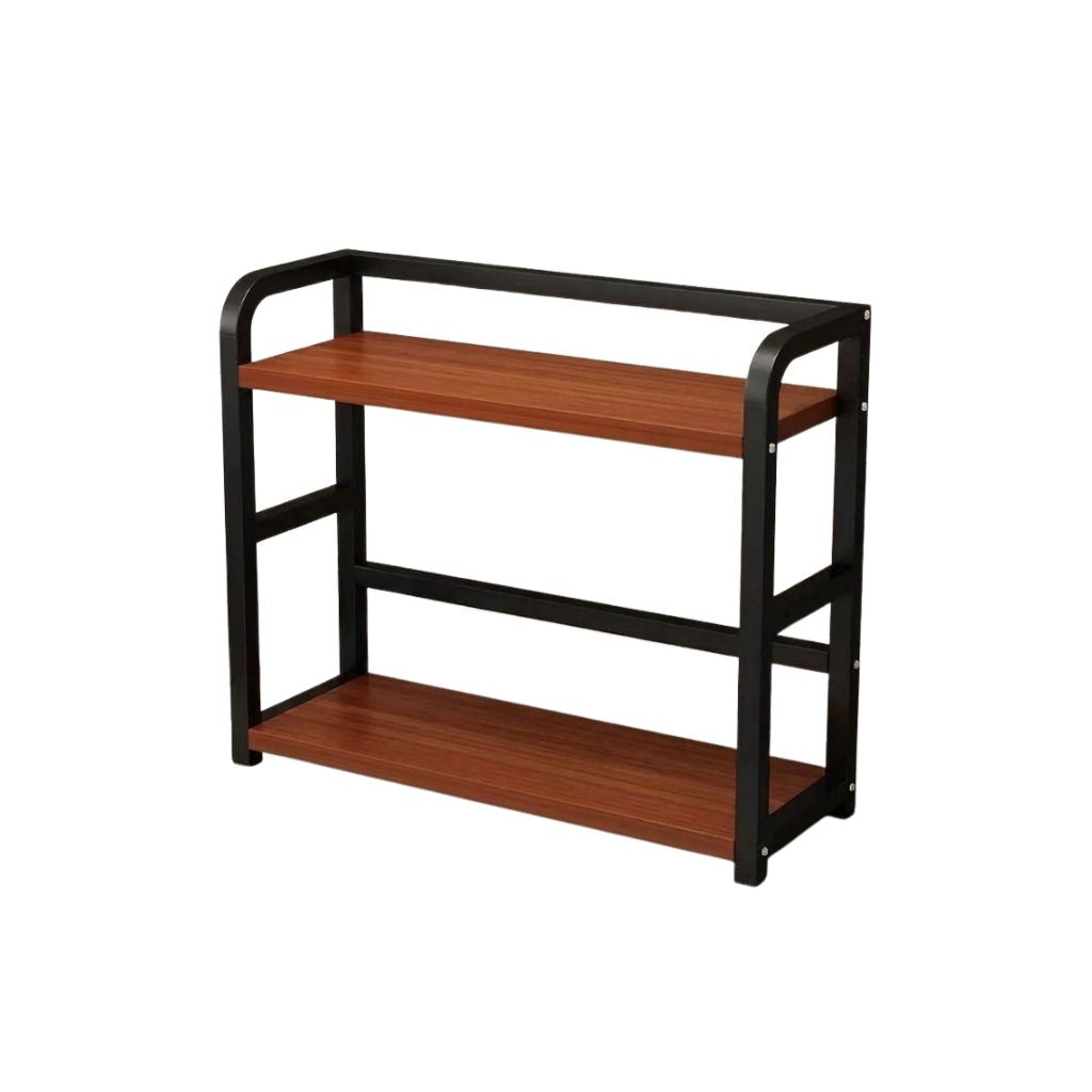 Kitchen Bench Shelf 2 Tier Iron Countertop Storage Rack Organiser - Natural Wood
