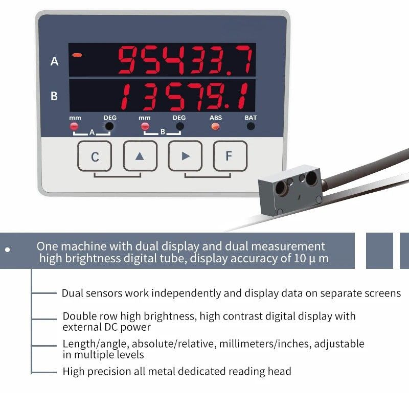 Digital Readout System 6m Tape 2 Axis Displacement Display 0.01mm Resolution Position Measurement Kit