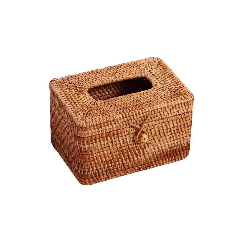 Tissue Box Handmade Rattan Woven Cover Holder for Bathroom Home Office - Small