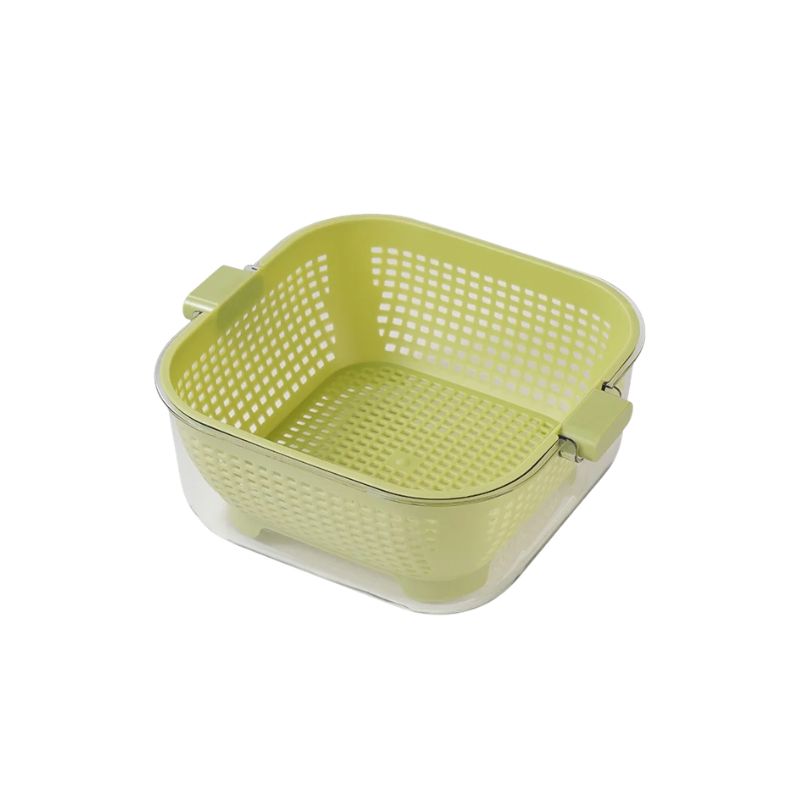 Kitchen Double Drain Wash Basket Large Capacity Fruit and Vegetable Washing Basin with Colander - Red