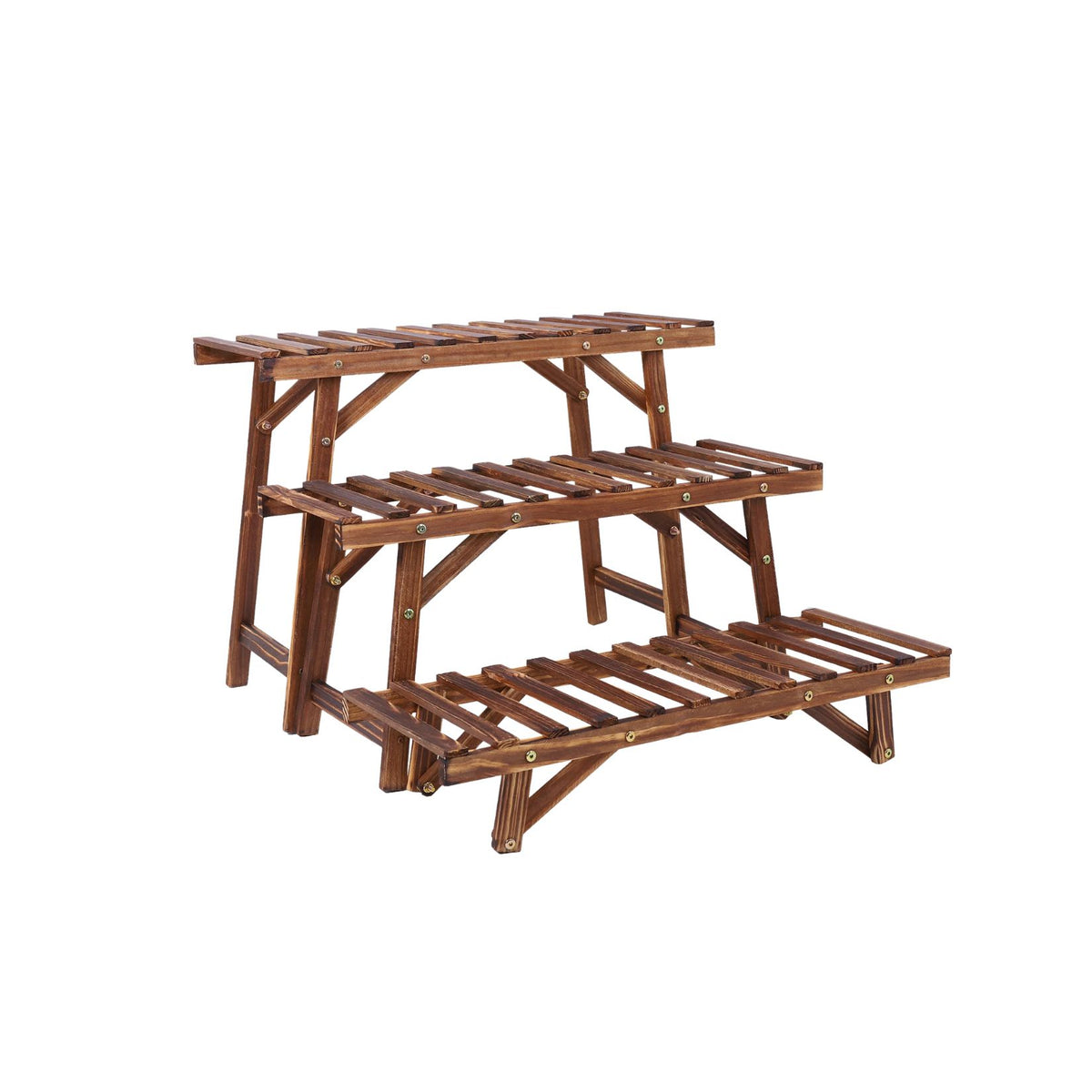 3 Tier Wooden Plant Stand Stepped Flower Pot Display Rack Corner Shelf Indoor Outdoor - Brown