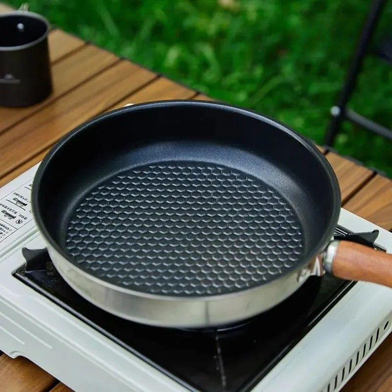 Frying Pan Stainless Steel Non Stick Portable Outdoor Cooking Pan with Detachable Handle
