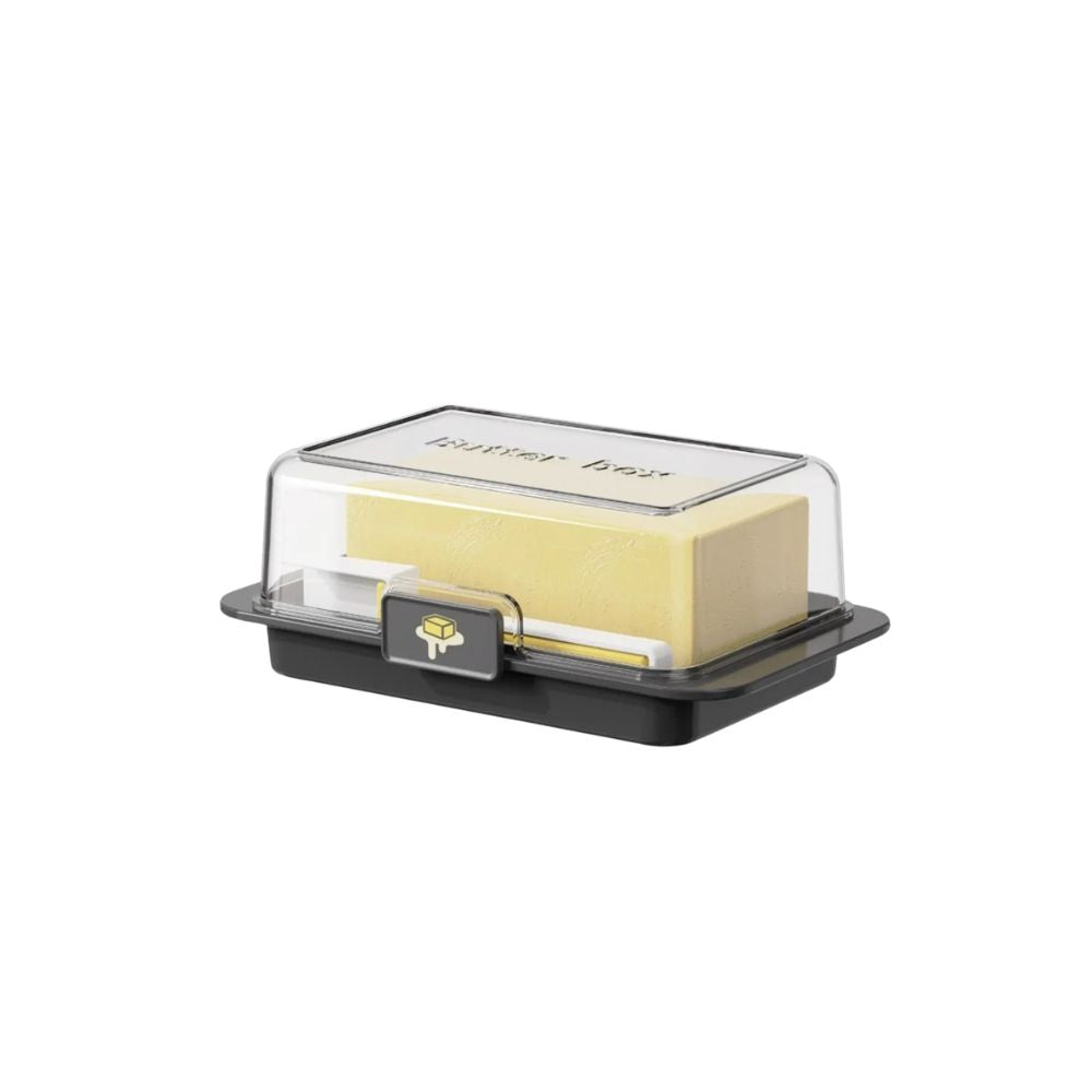 Butter Storage Box with Clear Lid Butter Keeper Cheese Container with Spreader - Black