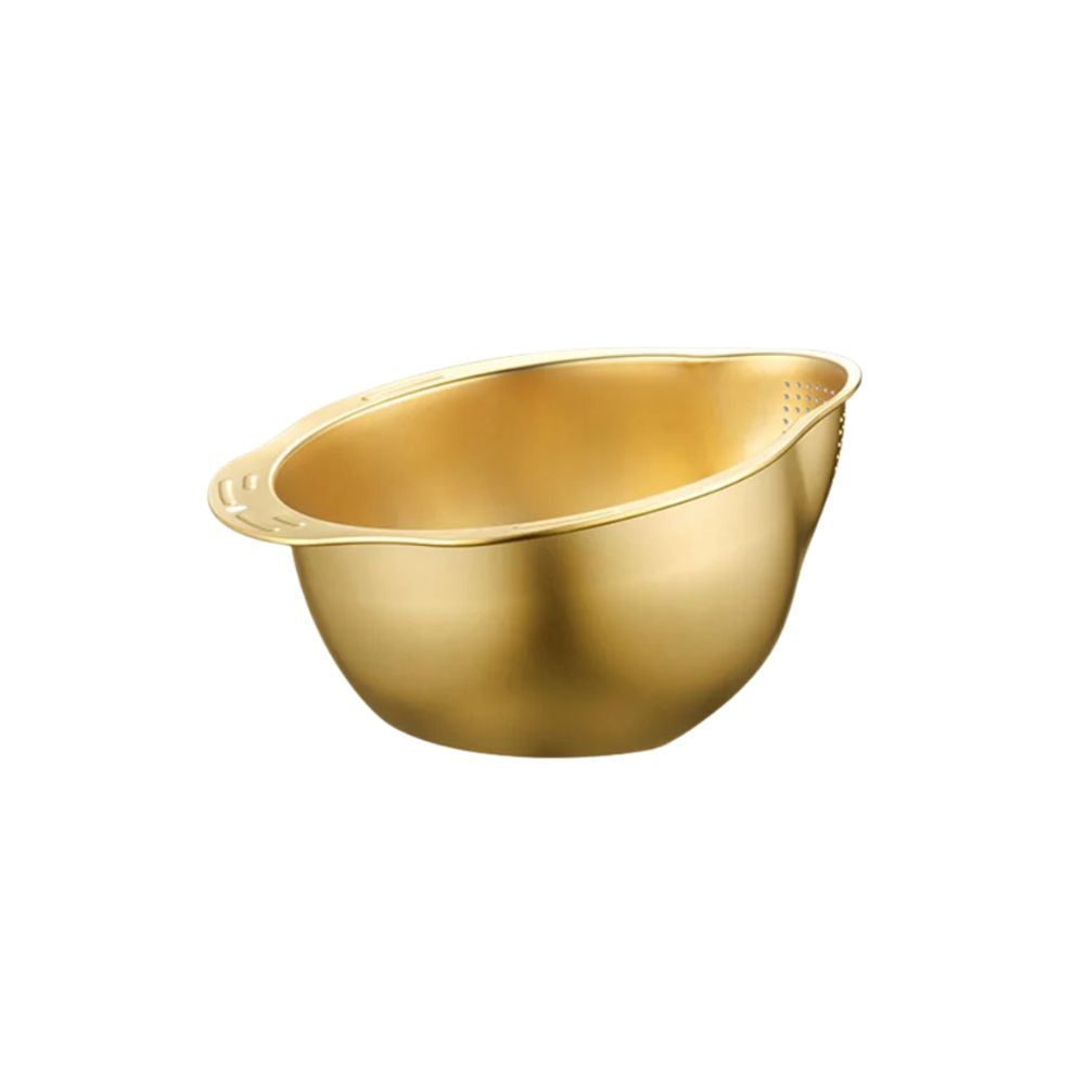 Rice Washer Strainer Bowl 304 Stainless Steel Washing Basin for Rice Fruits Vegetables and Grains - Gold