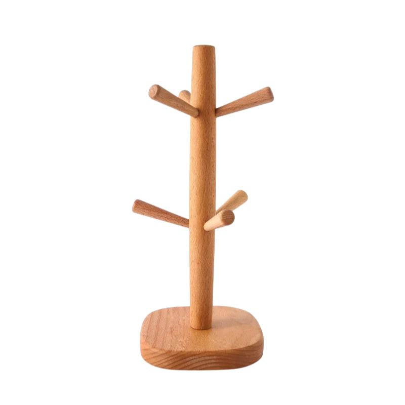 Wooden Cup Holder Double Tier Countertop Mug Drying Rack Space Saving Kitchen Cup Organiser