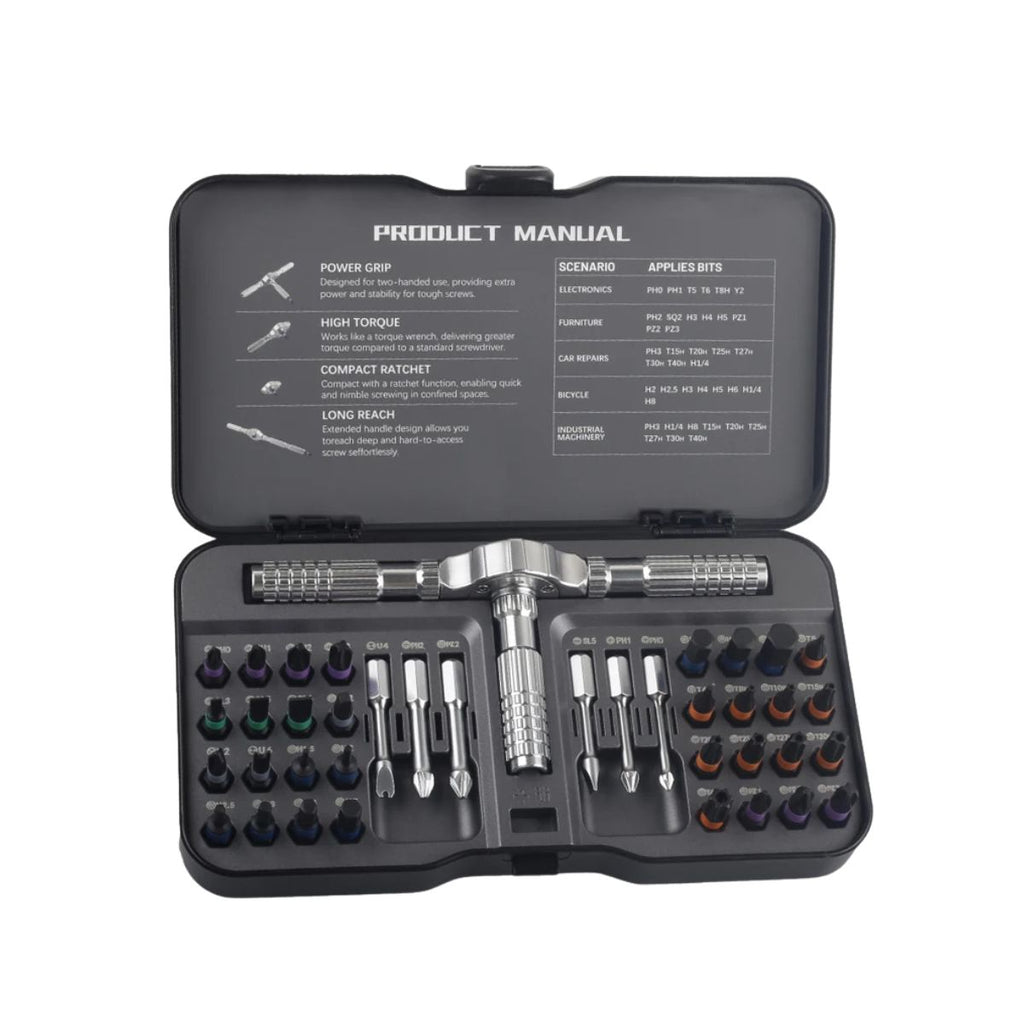Ratchet Screwdriver Set 40 in 1 Multi Function Magnetic Bit T-Handle Precision Tool Kit