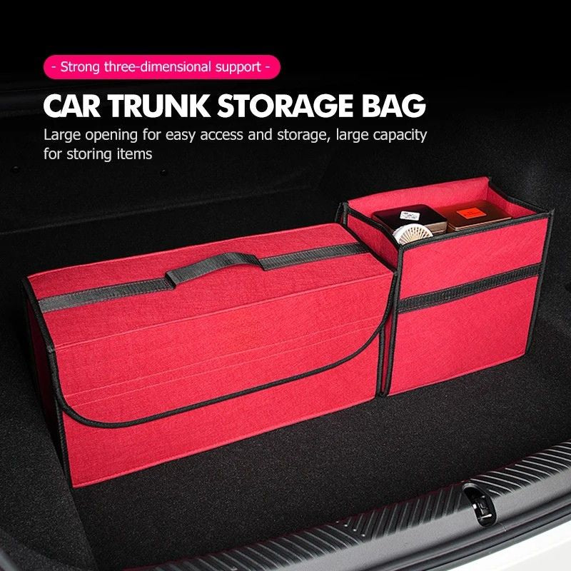 Car Boot Storage Box Foldable Felt Trunk Organiser Large Capacity Tool Holder - Red