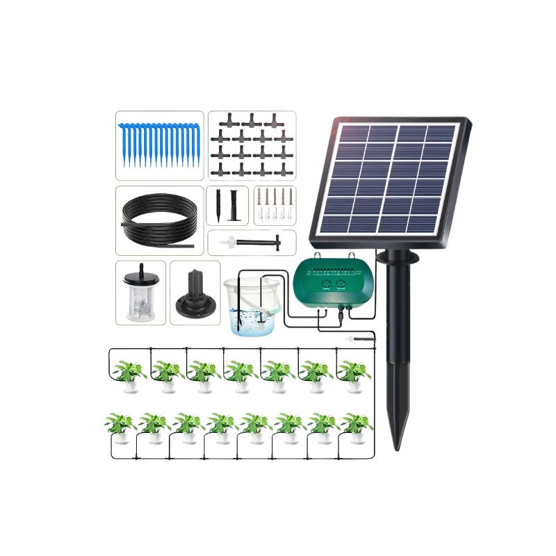 Solar Drip Irrigation System 15m Automatic Watering Kit with 2200mAh Battery and 12 Timer Modes