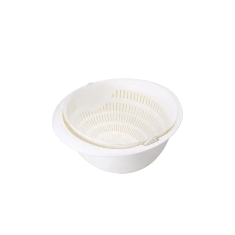 Rotating Double Layer Colander Bowl Fruit Vegetable Washing Drain Basket - Grey