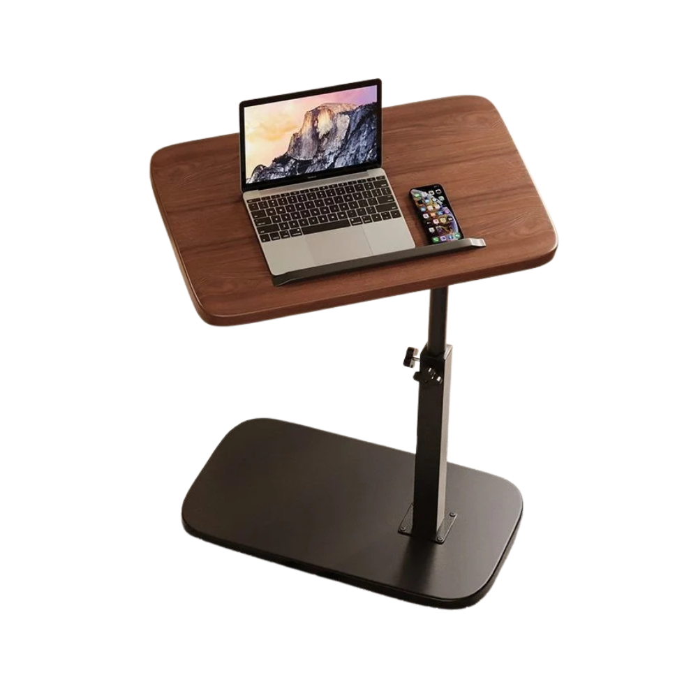 Foldable Laptop Desk – Adjustable Height C-Shape Side Table - Walnut