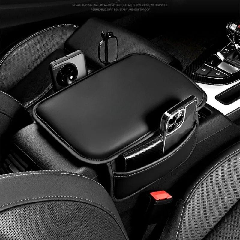 Car Armrest Cushion Leather Storage Pocket Wear Resistant Centre Console Protector Organizer - Red