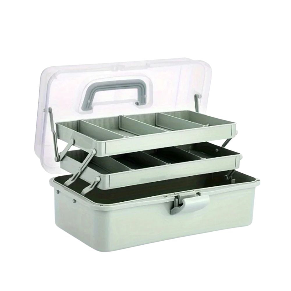 Storage Box 3 Layer Portable Craft Organiser with Adjustable Dividers Carry Handle - Green