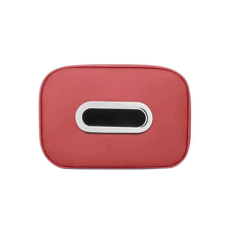 Car Tissue Holder 19cm Leather Headrest Paper Towel Storage Organiser Retractable Strap - Red