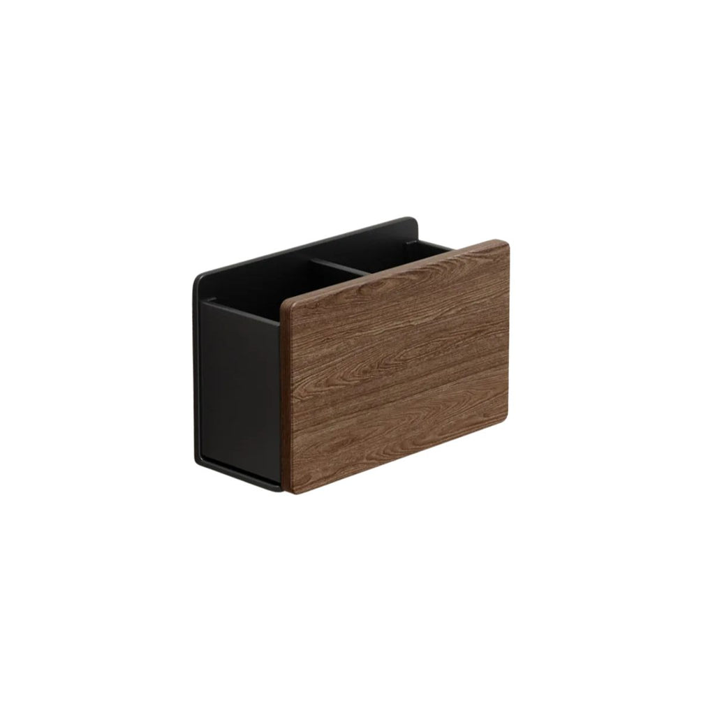 Large Wooden Desk Organiser 2-Compartment Box for Desk and Bathroom - Black