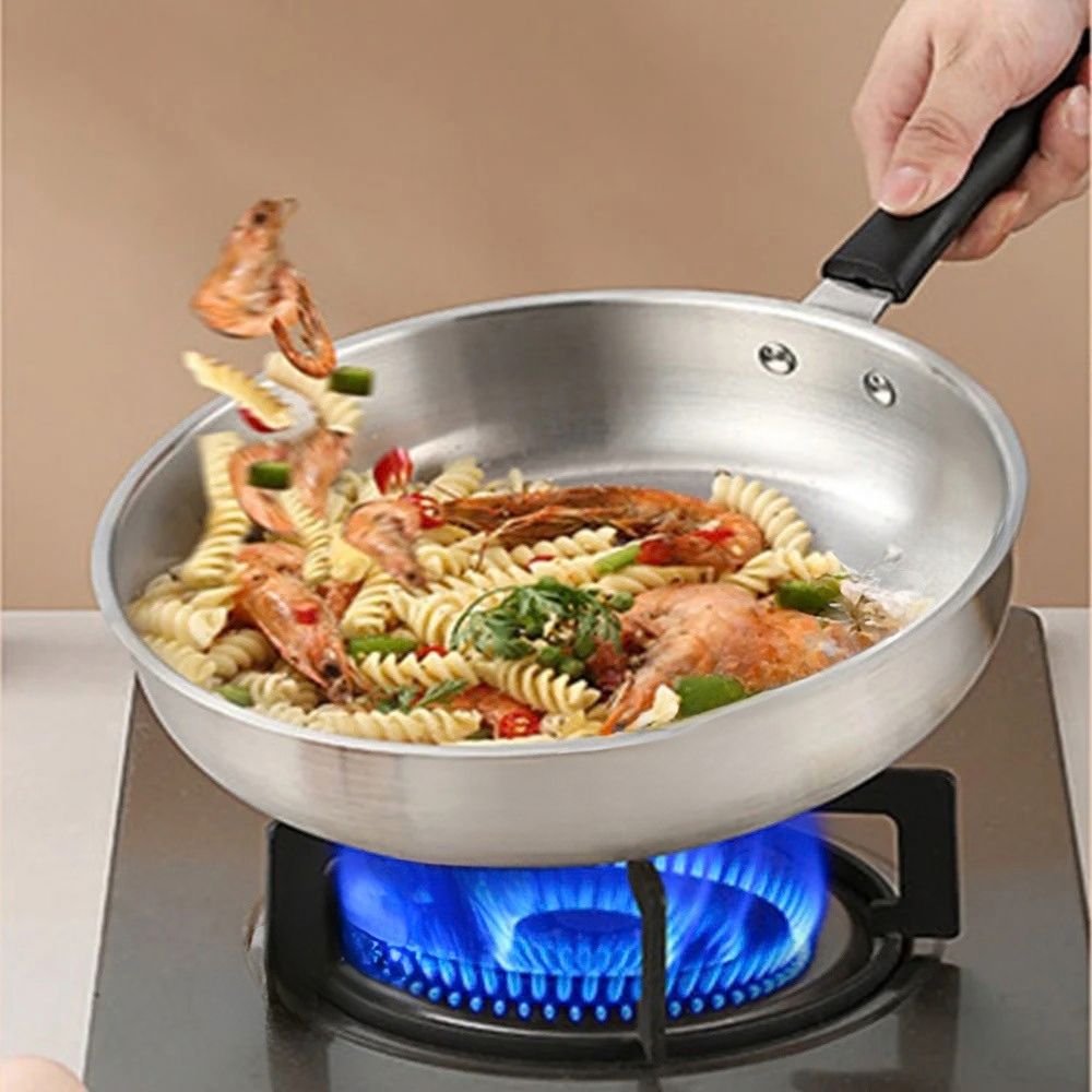 Frying Pan 26 cm Stainless Steel Uncoated Chef Pan with 19 cm Handle for Gas and Induction Cookers