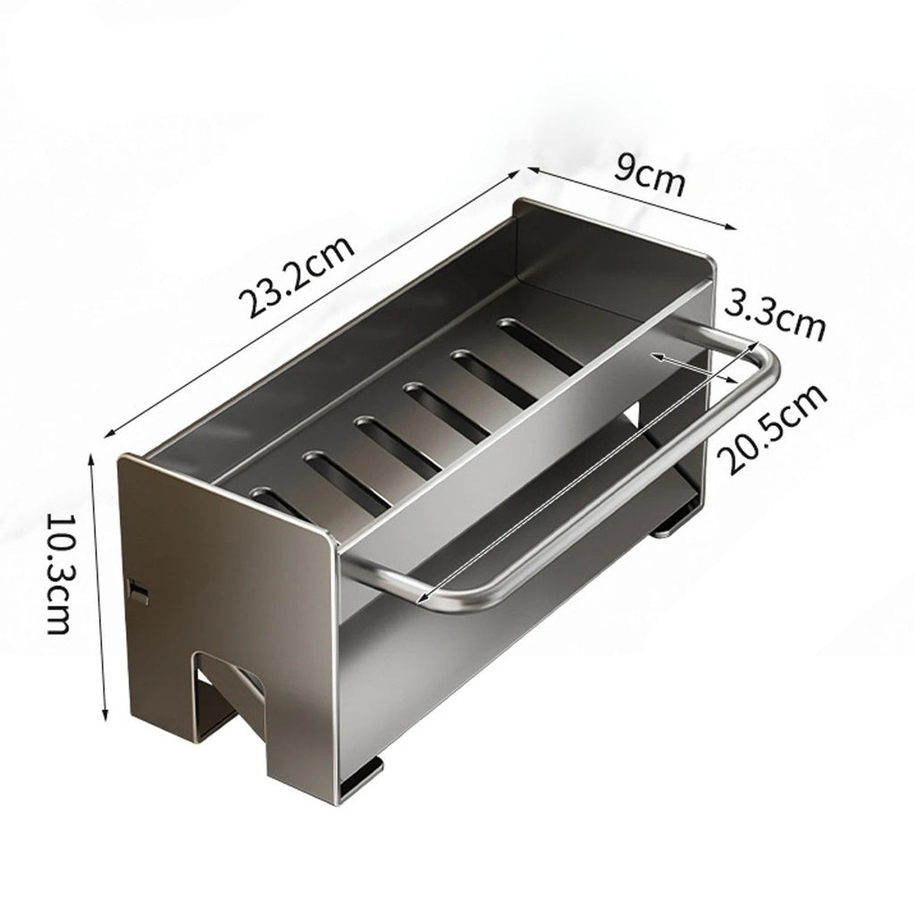Kitchen Sponge Holder Metal Sink Caddy Drainer Rack for Bench and Sink - Silver