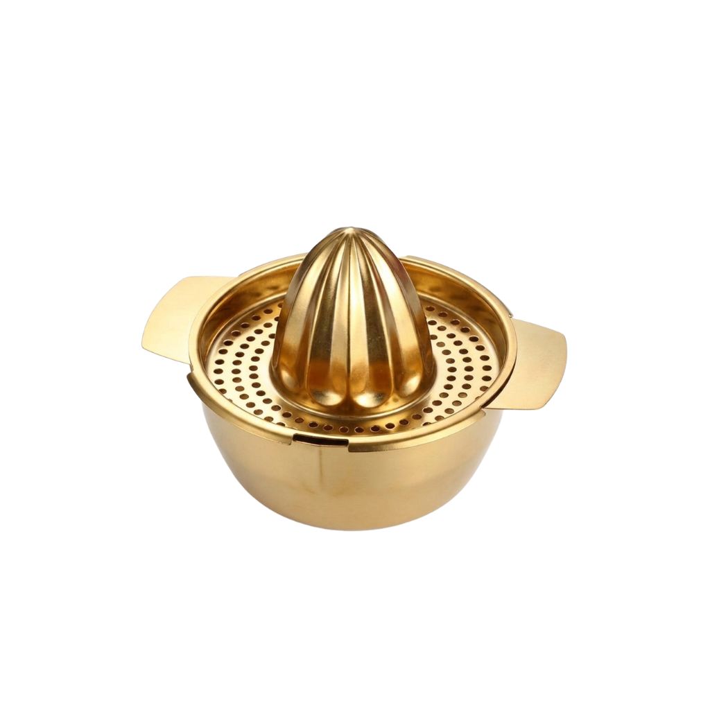 Stainless Steel Manual Citrus Juicer Lemon Orange Fruit Squeezer with Strainer Bowl - Gold