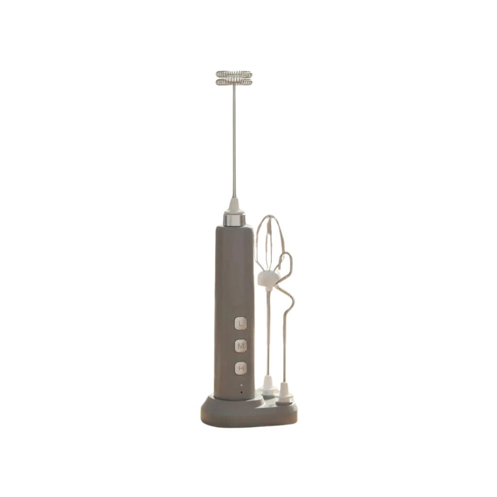 Milk Frother Rechargeable Electric Whisk 3 Speed Mixer 3 Attachments - Black