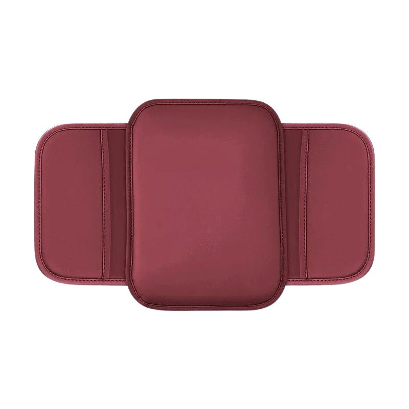 Car Armrest Cushion Leather Storage Pocket Wear Resistant Centre Console Protector Organizer - Red