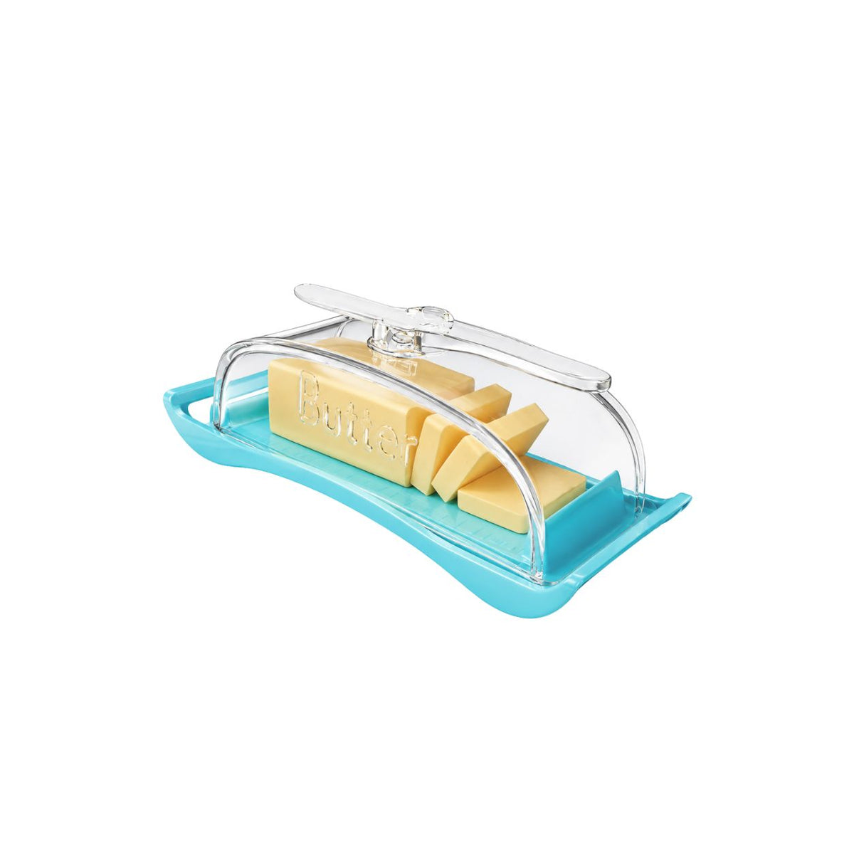 Butter Dish with Lid and Spreader Knife Plastic Butter Storage Container with Measurement Guide - White