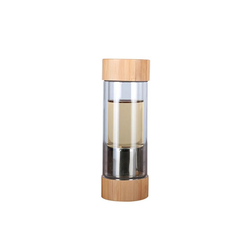 Glass Water Bottle 400mL Double Wall Tea Infuser Travel Tumbler with Bamboo Lid