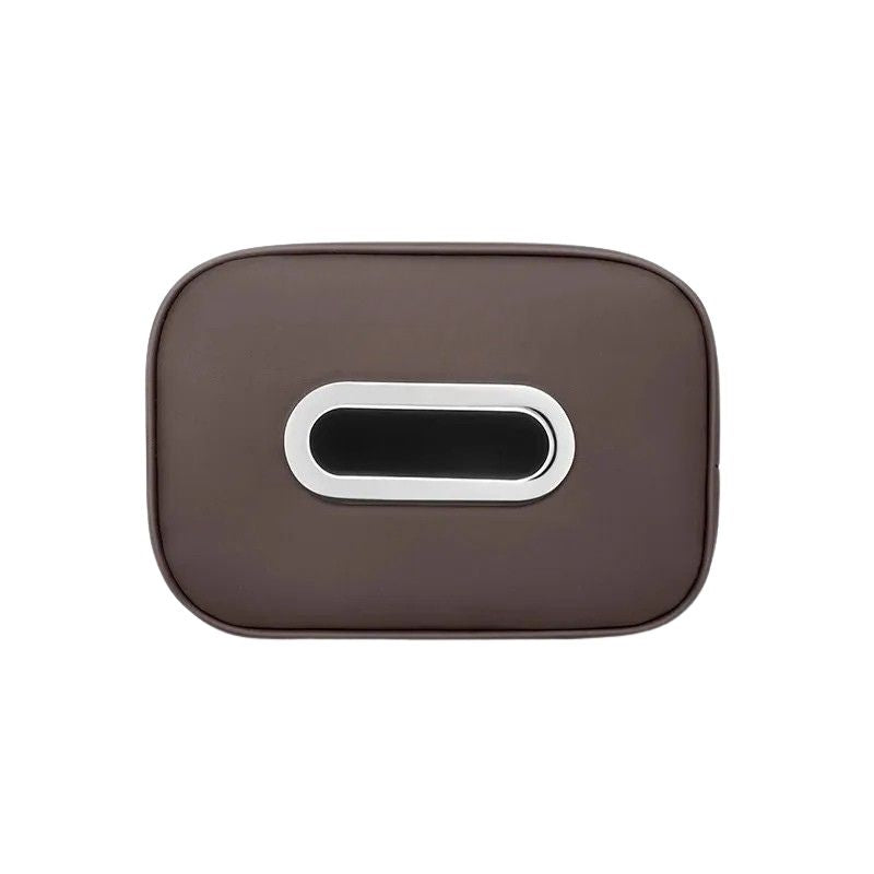 Car Tissue Holder 19cm Leather Headrest Paper Towel Storage Organiser Retractable Strap - Brown