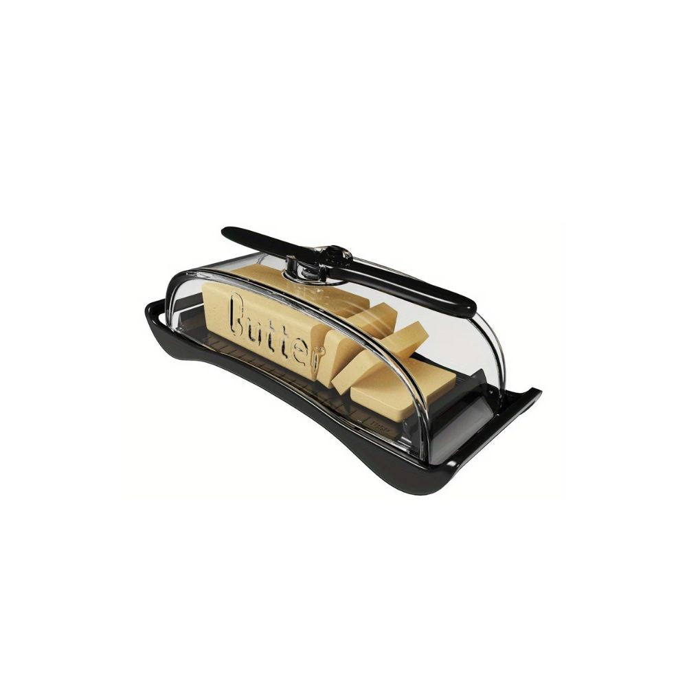 Butter Dish with Lid and Spreader Knife Plastic Butter Storage Container with Measurement Guide - White