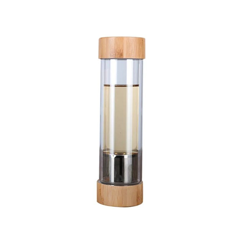 Glass Water Bottle 400mL Double Wall Tea Infuser Travel Tumbler with Bamboo Lid