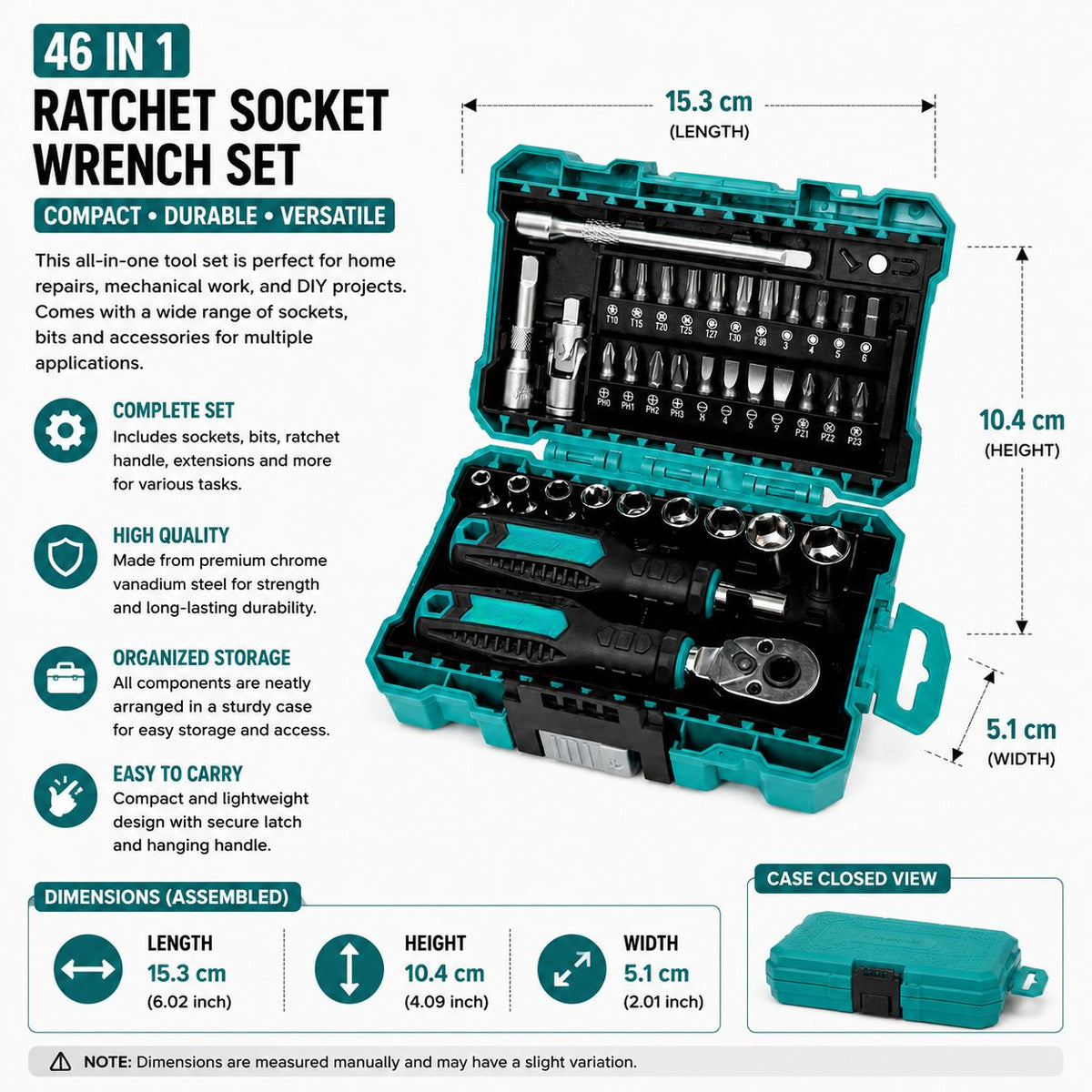 Ratchet Wrench Set 38 Piece Multi Function Heavy Duty Precision Repair Tool Kit with Storage Case