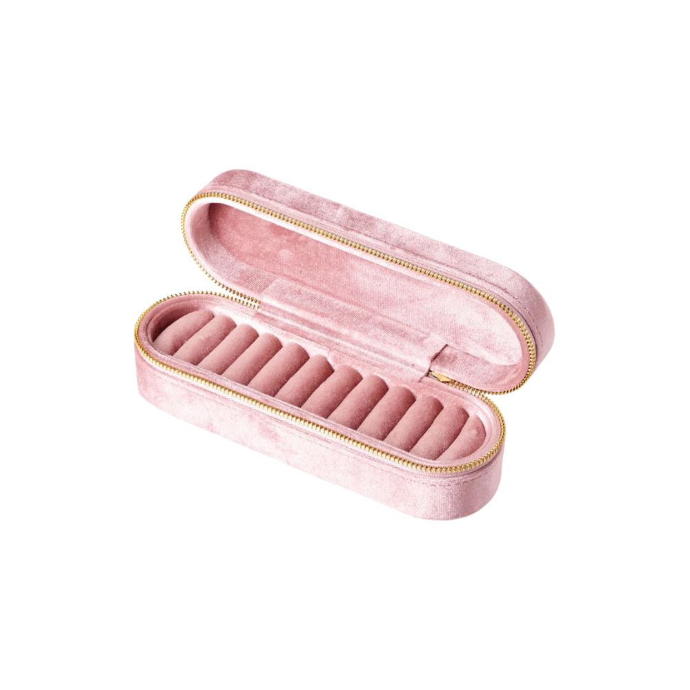 Jewellery Storage Box Portable Velvet Flip Top Organiser with Zip Closure - Blue