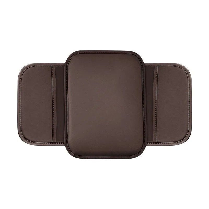 Car Armrest Cushion Leather Storage Pocket Wear Resistant Centre Console Protector Organizer - Brown