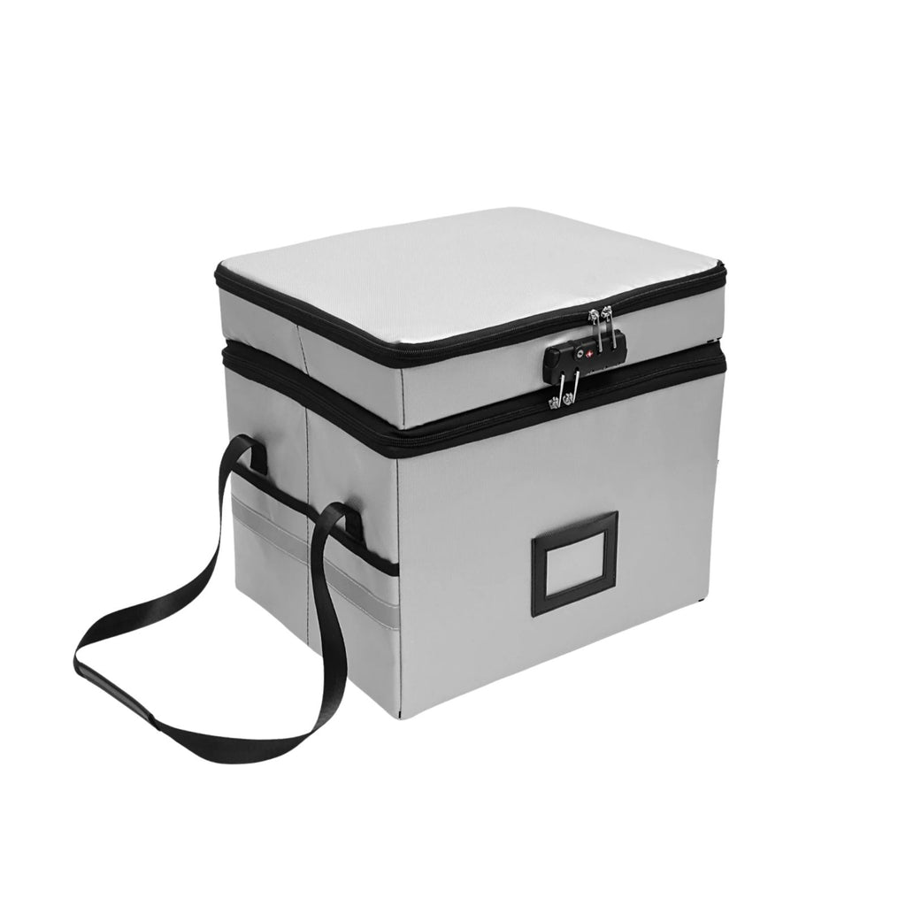 Storage Box Portable Waterproof 2 Layer Document Organizer with Combination Lock Large Capacity - Grey