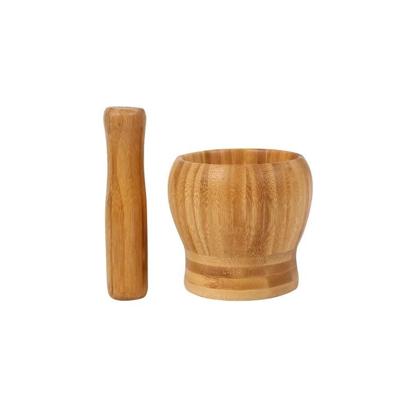 Mortar and Pestle 6.5cm Bamboo Herb Spice Mill Garlic Masher Kitchen Preparation Tool