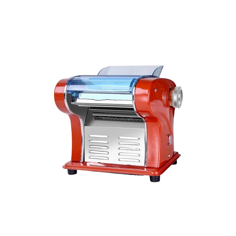 Electric Pasta Maker 220V Automatic Noodle Dough Roller Machine with Dual Cutter - Red