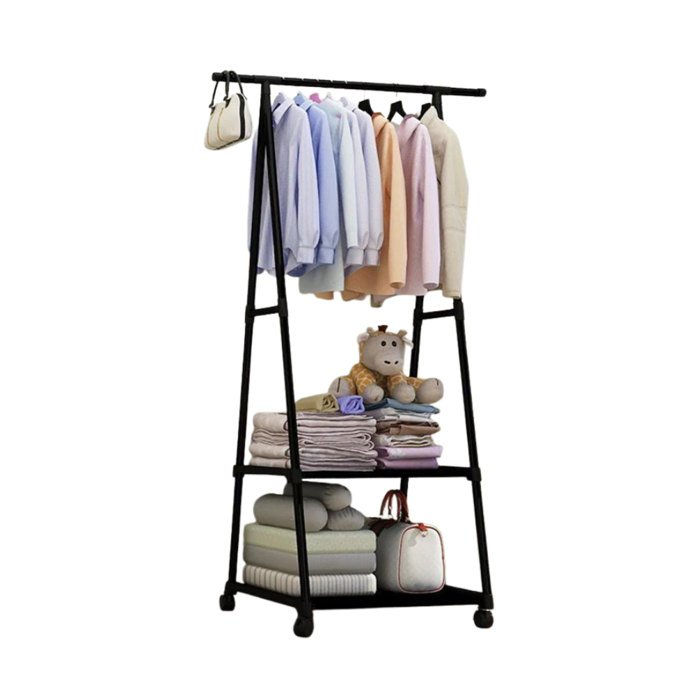 Clothes Rack with Wheels 160cm Double Pole Multi Layer Storage Hanging Organizer – Black