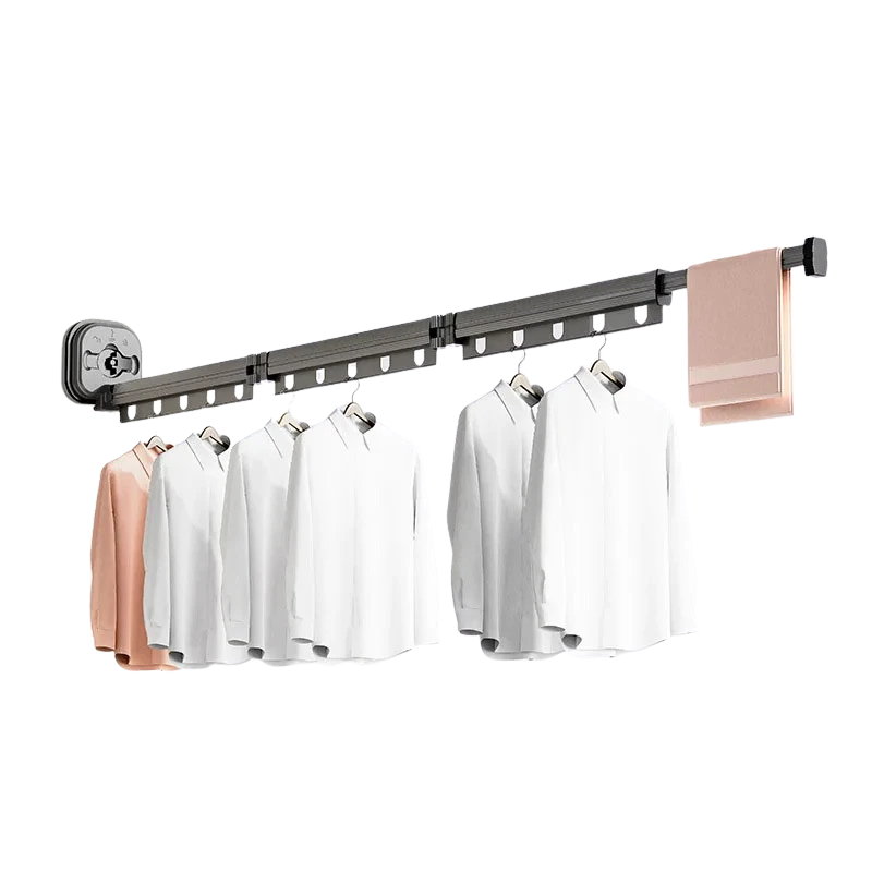 Retractable Clothes Drying Rack Wall Mounted Collapsible Laundry Hanger Rack Three Fold Gray