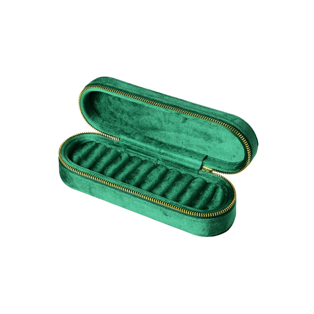 Jewellery Storage Box Portable Velvet Flip Top Organiser with Zip Closure - Blue