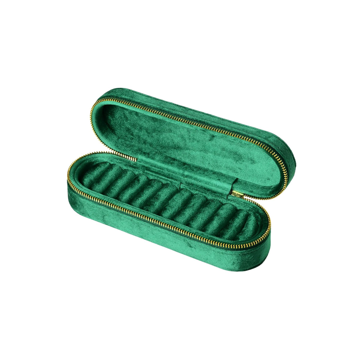 Jewellery Storage Box Portable Velvet Flip Top Organiser with Zip Closure - Blue